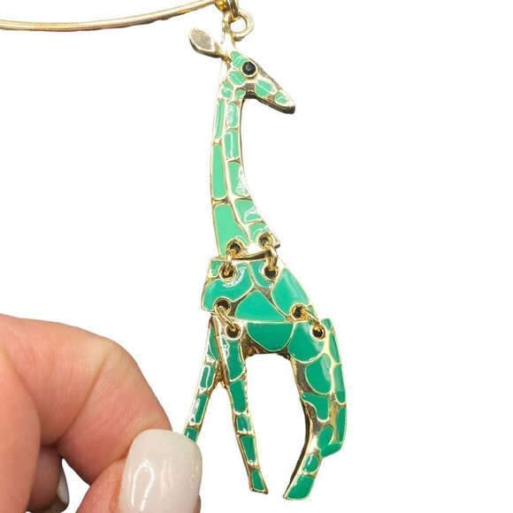 Giraffe Pendant NecklaceTurquoise Blue Gold Tone Womens Fashion Jewelry - Picture 1 of 6